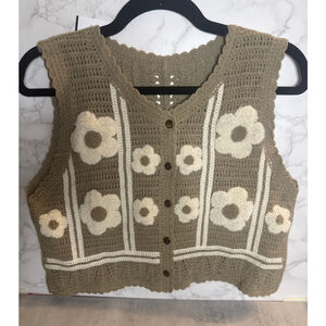 Women's Unbranded Crocheted Floral Vest M Beige White